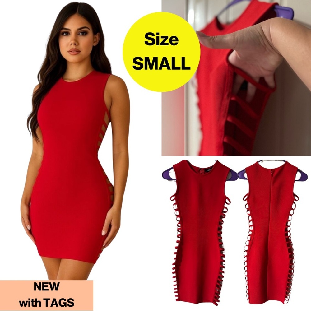 NEW w Tags🔥 ATHINA Couture - Red Cutout Bodycon Midi Dress🌶️ (Size Small)